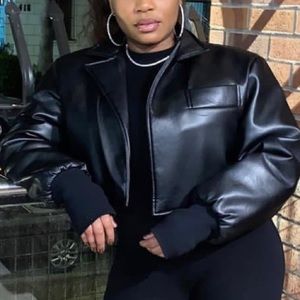 Cropped Leather Puffer Jacket